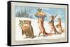 Owl and Foxes Carrying Christmas Feast, Christmas Card-null-Framed Stretched Canvas