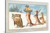 Owl and Foxes Carrying Christmas Feast, Christmas Card-null-Stretched Canvas