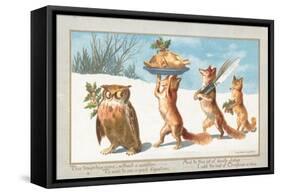 Owl and Foxes Carrying Christmas Feast, Christmas Card-null-Framed Stretched Canvas