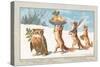 Owl and Foxes Carrying Christmas Feast, Christmas Card-null-Stretched Canvas