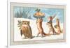 Owl and Foxes Carrying Christmas Feast, Christmas Card-null-Framed Giclee Print