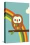 Owl and Rainbow-Dicky Bird-Stretched Canvas