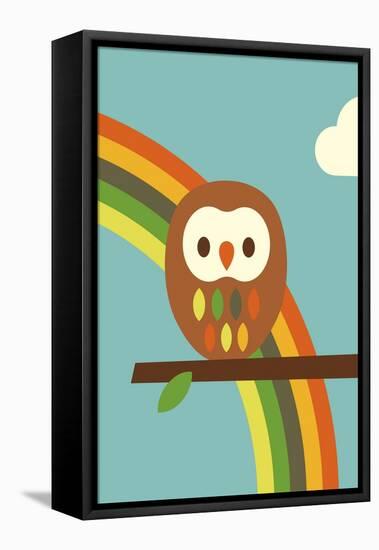 Owl and Rainbow-Dicky Bird-Framed Stretched Canvas