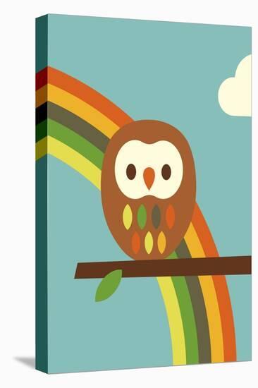 Owl and Rainbow-Dicky Bird-Stretched Canvas