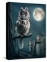 Owl Bird Sitting on Branch at Night-egal-Stretched Canvas