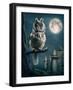 Owl Bird Sitting on Branch at Night-egal-Framed Photographic Print