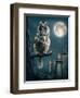 Owl Bird Sitting on Branch at Night-egal-Framed Photographic Print