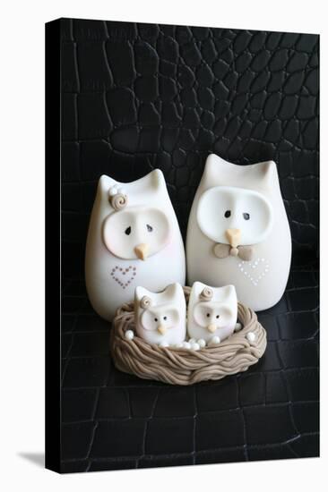 Owl Family Taupe-null-Stretched Canvas