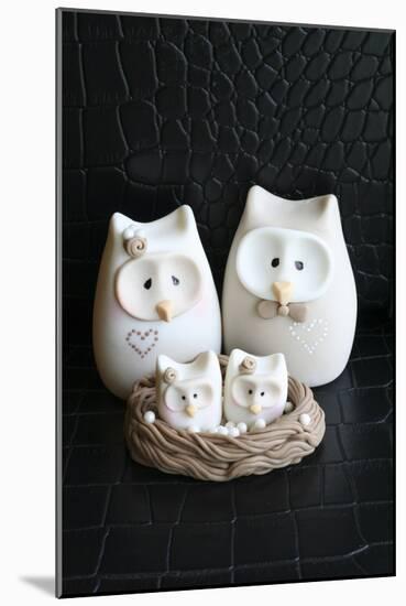 Owl Family Taupe-null-Mounted Photographic Print
