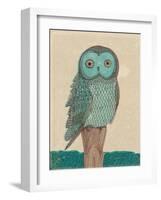 Owl In Blue Monotone-Paula Mills-Framed Art Print