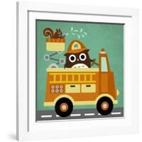 Owl in Firetruck and Squirrel-Nancy Lee-Framed Art Print