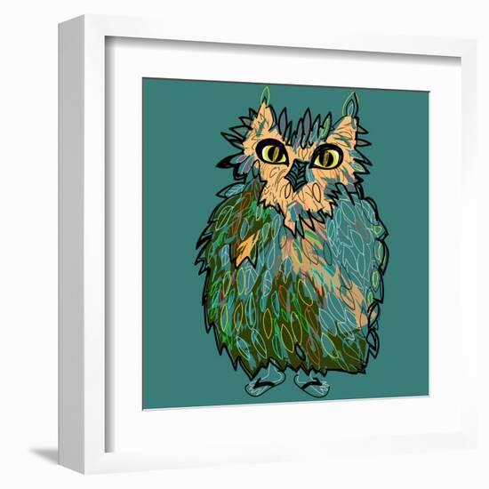 Owl in Flip-Flops, Cartoon Drawing, Cute Illustration for Children, Vector Illustration for T-Shirt-De Visu-Framed Art Print