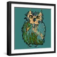 Owl in Flip-Flops, Cartoon Drawing, Cute Illustration for Children, Vector Illustration for T-Shirt-De Visu-Framed Art Print