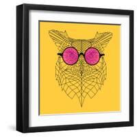 Owl in Pink Glasses-Lisa Kroll-Framed Art Print