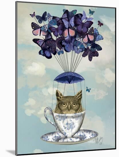 Owl in Teacup-Fab Funky-Mounted Art Print