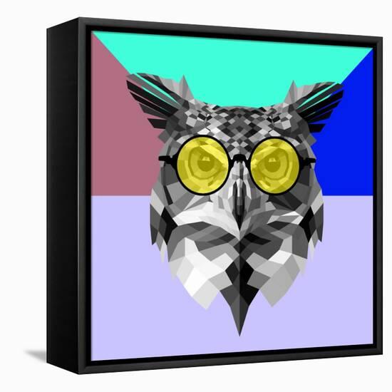 Owl in Yellow Glasses-Lisa Kroll-Framed Stretched Canvas