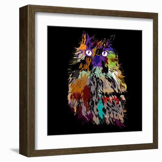 Owl on an Black Background, Hipster Symbol, Vector Illustration. Illustration for T-Shirt.-De Visu-Framed Art Print