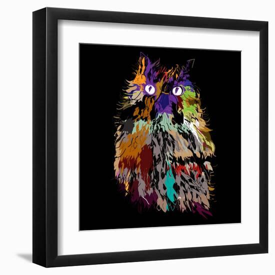 Owl on an Black Background, Hipster Symbol, Vector Illustration. Illustration for T-Shirt.-De Visu-Framed Art Print