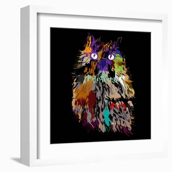 Owl on an Black Background, Hipster Symbol, Vector Illustration. Illustration for T-Shirt.-De Visu-Framed Art Print