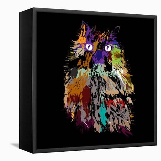 Owl on an Black Background, Hipster Symbol, Vector Illustration. Illustration for T-Shirt.-De Visu-Framed Stretched Canvas