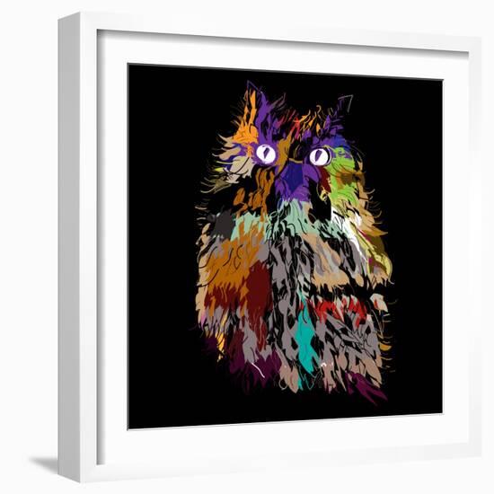 Owl on an Black Background, Hipster Symbol, Vector Illustration. Illustration for T-Shirt.-De Visu-Framed Art Print