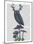 Owl on Mushrooms-Fab Funky-Mounted Art Print
