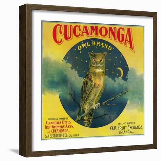 Owl Orange Label - Cucamonga, CA-Lantern Press-Framed Art Print