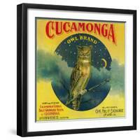 Owl Orange Label - Cucamonga, CA-Lantern Press-Framed Art Print