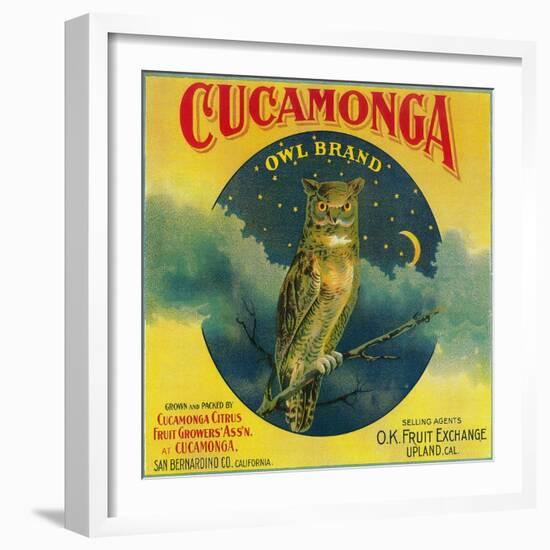 Owl Orange Label - Cucamonga, CA-Lantern Press-Framed Art Print