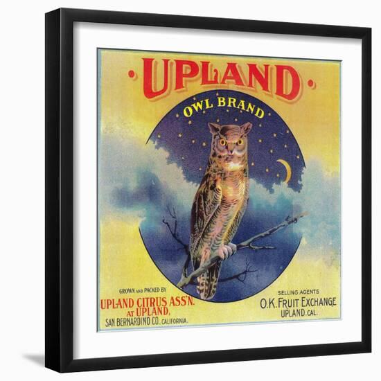 Owl Orange Label - Upland, CA-Lantern Press-Framed Art Print