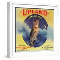 Owl Orange Label - Upland, CA-Lantern Press-Framed Art Print