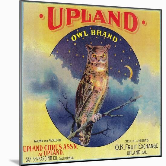 Owl Orange Label - Upland, CA-Lantern Press-Mounted Art Print