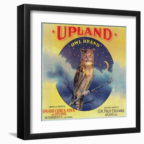 Owl Orange Label - Upland, CA-Lantern Press-Framed Art Print