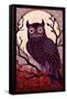 Owl - Paper Mosaic (Red)-Lantern Press-Framed Stretched Canvas