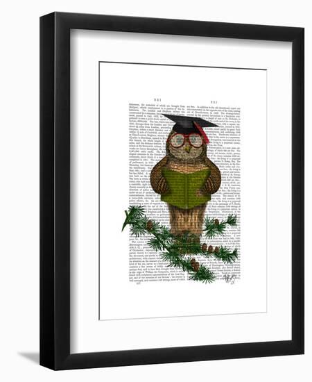 Owl Reading on Branch-Fab Funky-Framed Art Print