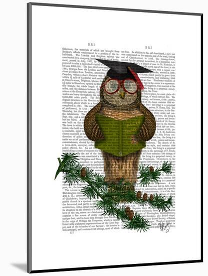 Owl Reading on Branch-Fab Funky-Mounted Art Print