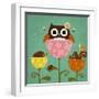 Owl, Squirrel and Hedgehog in Flowers-Nancy Lee-Framed Art Print