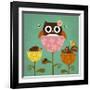 Owl, Squirrel and Hedgehog in Flowers-Nancy Lee-Framed Art Print