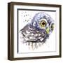 Owl T-Shirt Graphics, Snowy Owl Illustration with Splash Watercolor Textured Background. Illustrati-Faenkova Elena-Framed Art Print