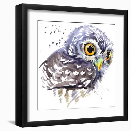 Owl T-Shirt Graphics, Snowy Owl Illustration with Splash Watercolor Textured Background. Illustrati-Faenkova Elena-Framed Art Print