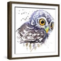 Owl T-Shirt Graphics, Snowy Owl Illustration with Splash Watercolor Textured Background. Illustrati-Faenkova Elena-Framed Premium Giclee Print