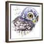 Owl T-Shirt Graphics, Snowy Owl Illustration with Splash Watercolor Textured Background. Illustrati-Faenkova Elena-Framed Premium Giclee Print