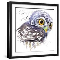 Owl T-Shirt Graphics, Snowy Owl Illustration with Splash Watercolor Textured Background. Illustrati-Faenkova Elena-Framed Art Print