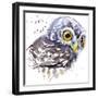 Owl T-Shirt Graphics, Snowy Owl Illustration with Splash Watercolor Textured Background. Illustrati-Faenkova Elena-Framed Art Print