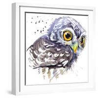 Owl T-Shirt Graphics, Snowy Owl Illustration with Splash Watercolor Textured Background. Illustrati-Faenkova Elena-Framed Art Print