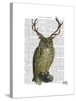 Owl with Antlers plain-Fab Funky-Stretched Canvas