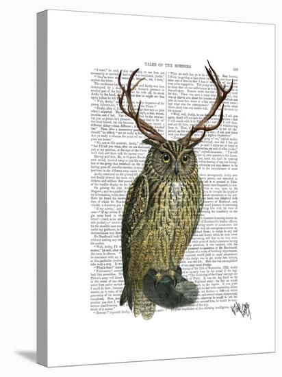 Owl with Antlers plain-Fab Funky-Stretched Canvas