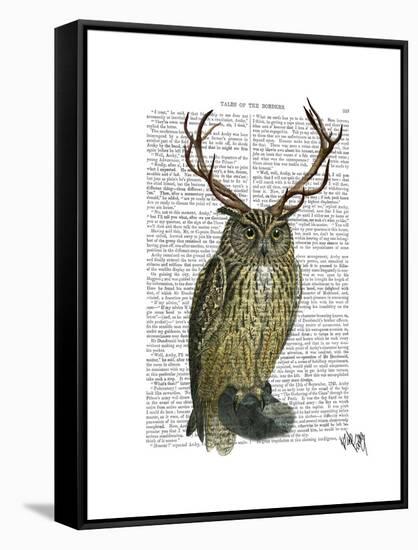 Owl with Antlers plain-Fab Funky-Framed Stretched Canvas