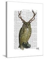 Owl with Antlers plain-Fab Funky-Stretched Canvas