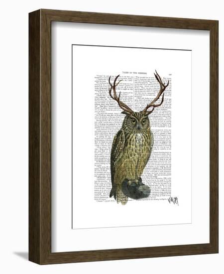 Owl with Antlers plain-Fab Funky-Framed Art Print